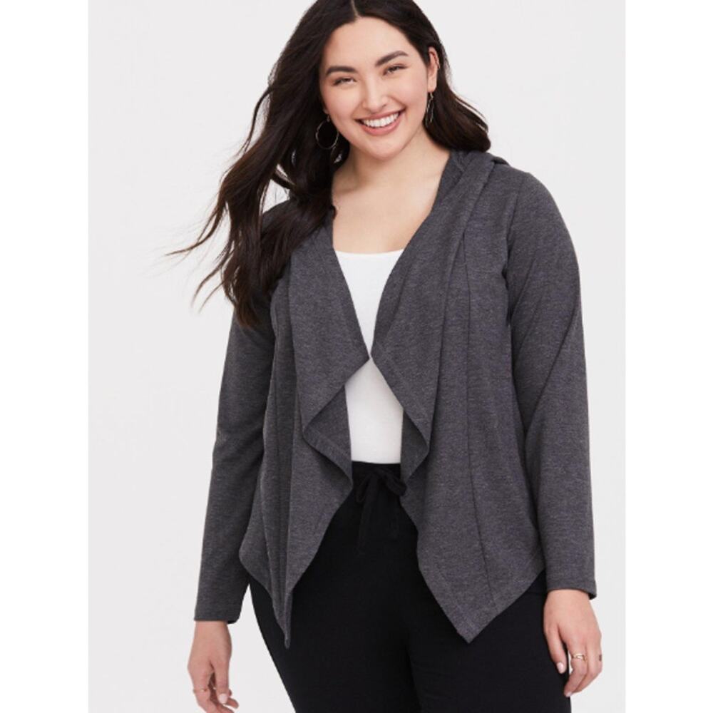 Torrid Medium / Large Cardigan Hoodie Sweatshirt Open Hooded Heather Gray (00)